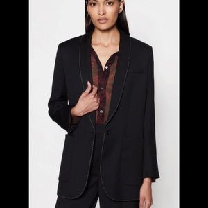 Equipment - Black Buttoned Wool "Matthieu" Blazer w/ White Contrast Stitching XS